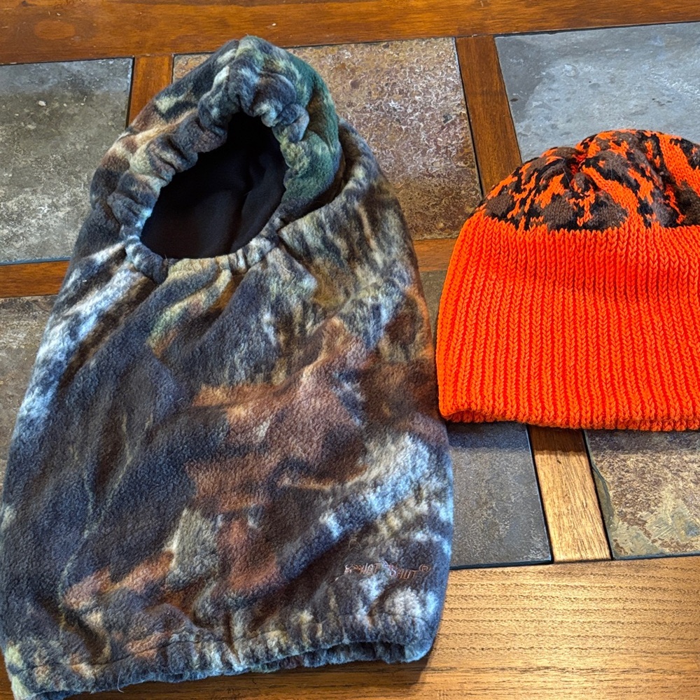 Kids Camo and Orange Winter Hat Set